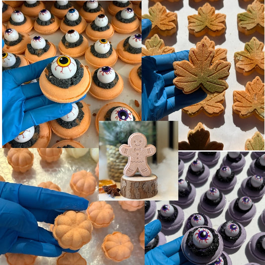 SEASONAL: Holiday Bath Bomb - Pumpkin Fall Leaves Gingerbread - Eye Halloween