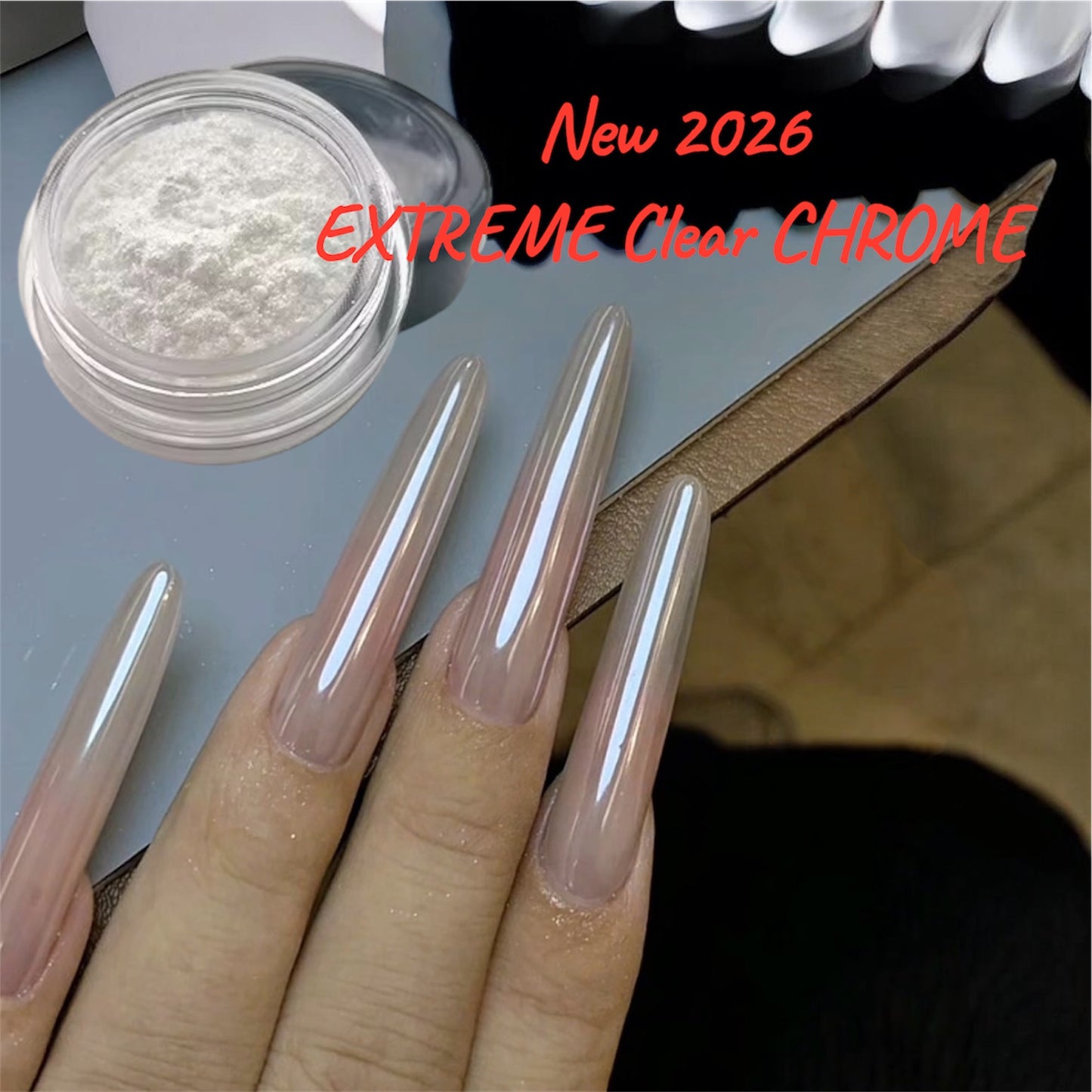 NEW 2026 - EXTREME Clear Chrome Powder Nail Art - FlexOne Brand