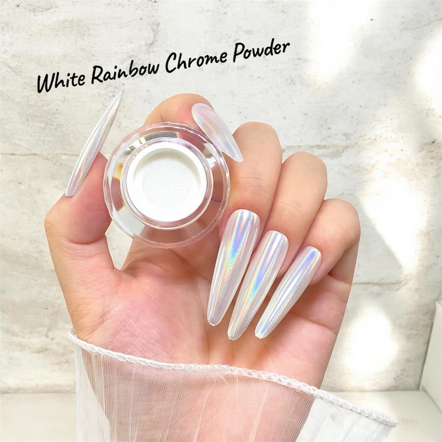 New 2026 White Rainbow Chrome Powder for Nails Art