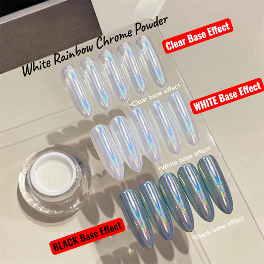 New 2026 White Rainbow Chrome Powder for Nails Art