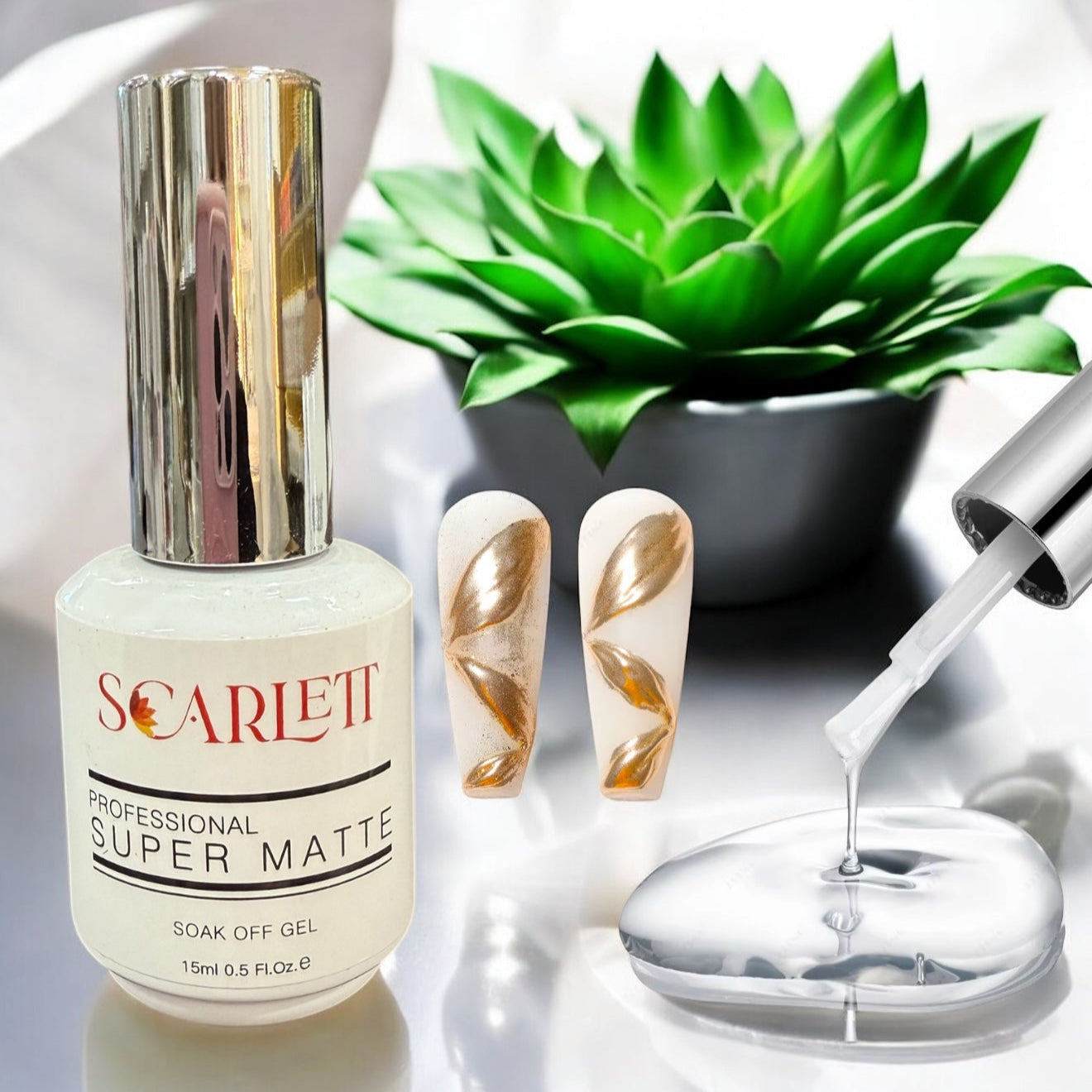 Scarlett 3D Solid Chrome Base Black Gel + Super Matte No-Wipe Top Coat (Combo for Chrome & 3D Nail Designs)