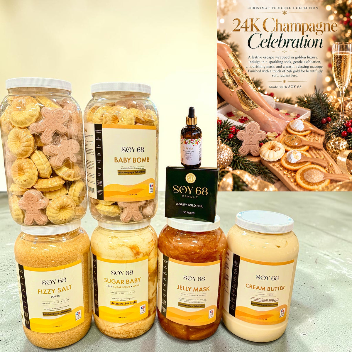 New GOLD Champagne Celebration Pedicure - 6 Jars + Essential Oil + Gold Foil