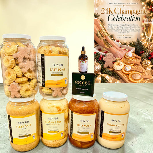 [Seasonal Combo] GOLD Champagne Celebration Pedicure - 6 Jars + Essential Oil + Gold Foil