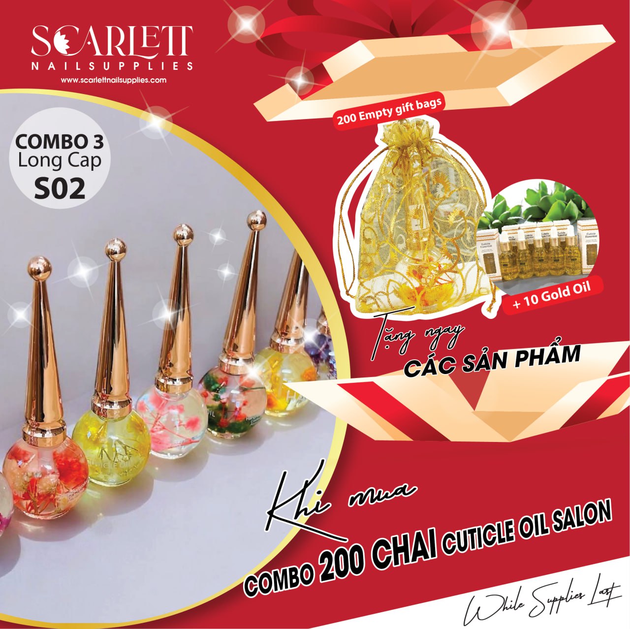 NEW 2026 - COMBO CUTICLE OIL GIFT set - 200 bottles FREE 200 bags + Rack or 10pcs Gold Oil