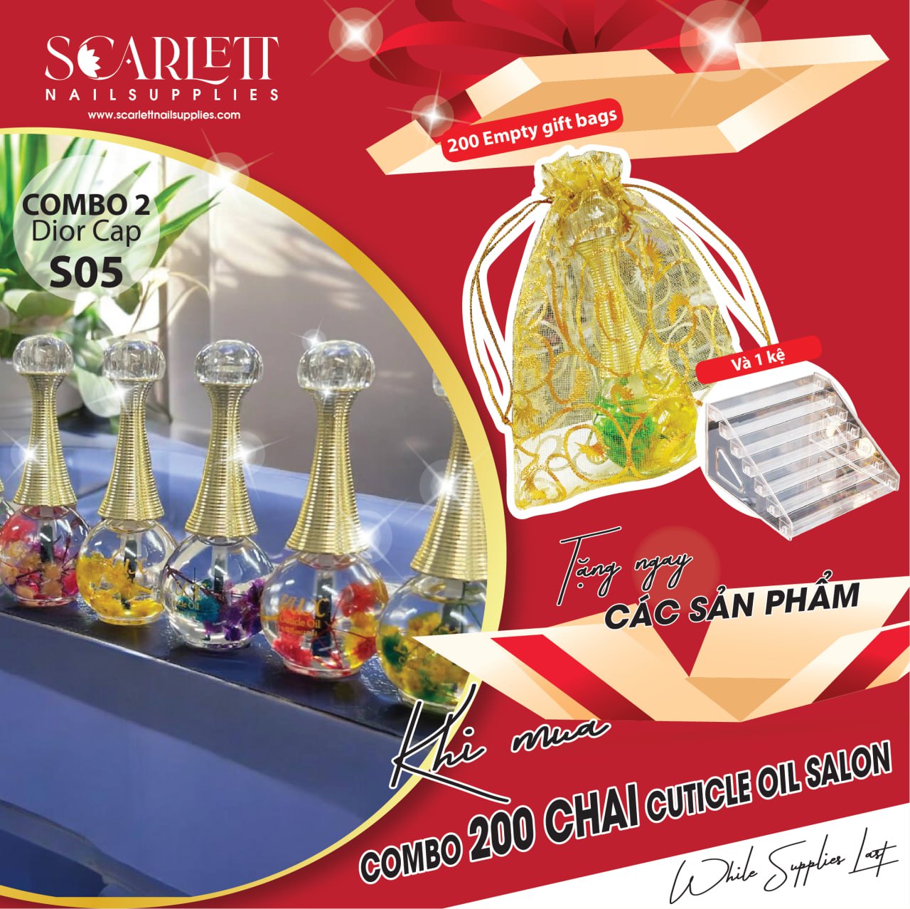 NEW 2026 - COMBO CUTICLE OIL GIFT set - 200 bottles FREE 200 bags + Rack or 10pcs Gold Oil