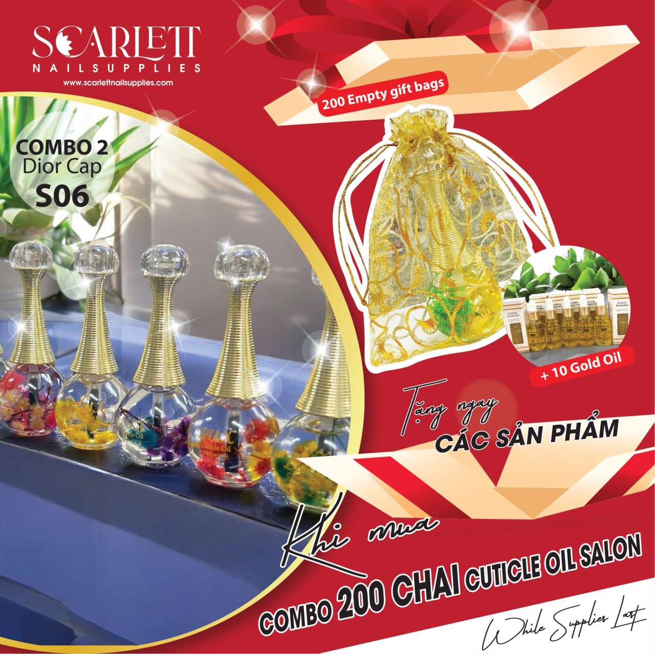 NEW 2026 - COMBO CUTICLE OIL GIFT set - 200 bottles FREE 200 bags + Rack or 10pcs Gold Oil