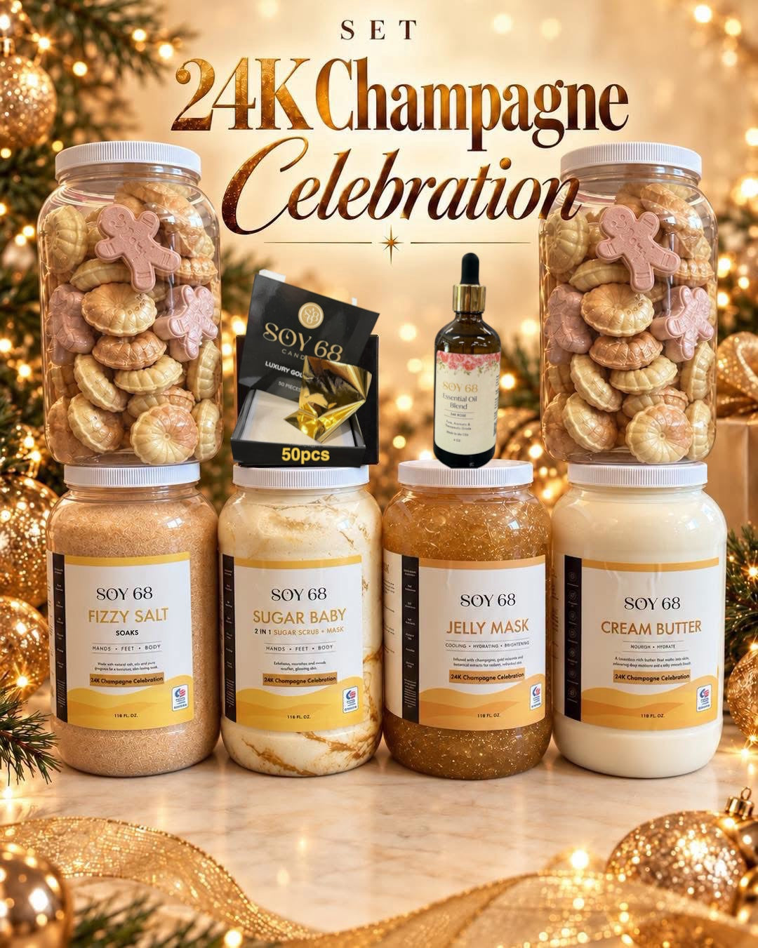[Seasonal Combo] GOLD Champagne Celebration Pedicure - 6 Jars + Essential Oil + Gold Foil