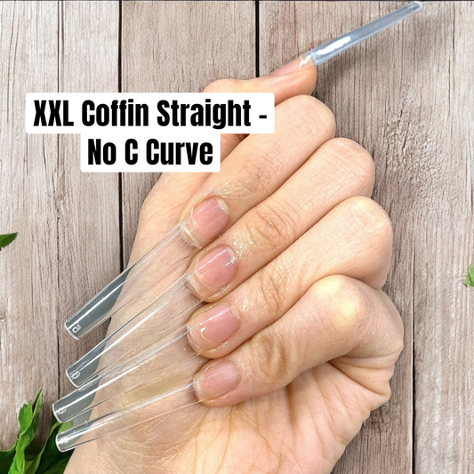 No C-Curve XXL CLEAR Coffin Straight Nail Tips - Half Cover 500 Pieces