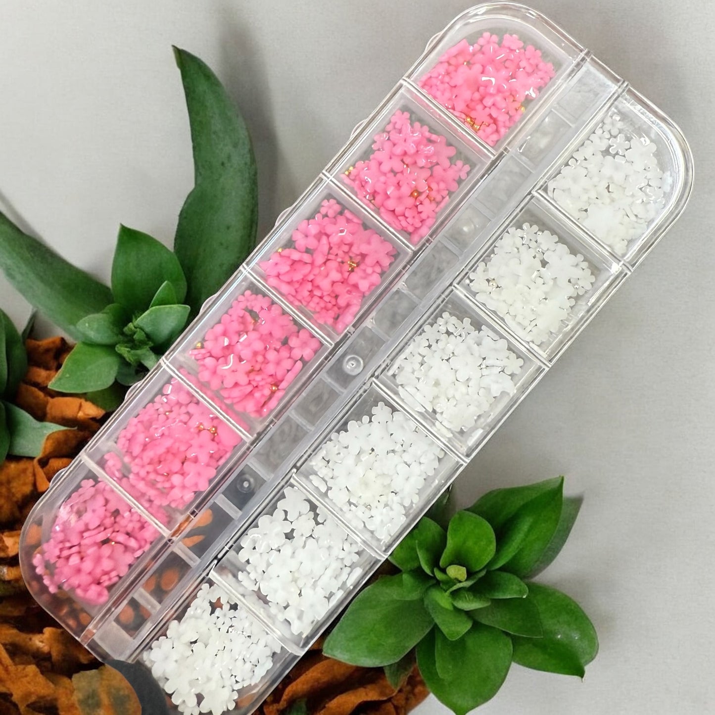 Mixed 12 colors of Mini Resin 3D Flower Nails or Pink and White