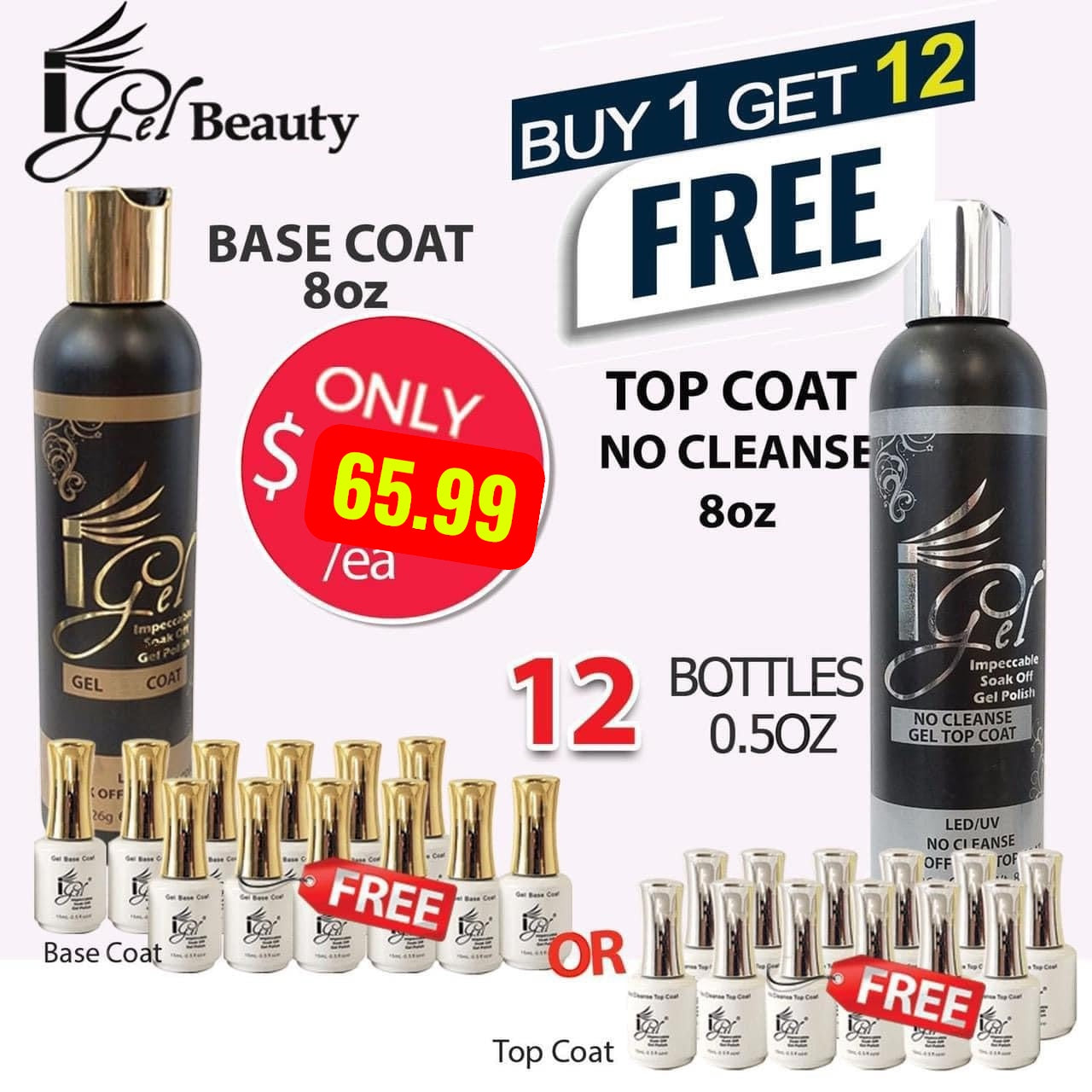 Igel Basecoat Refill 8oz / Igel Topcoat Refill 8oz free 12 bottles 0.5oz