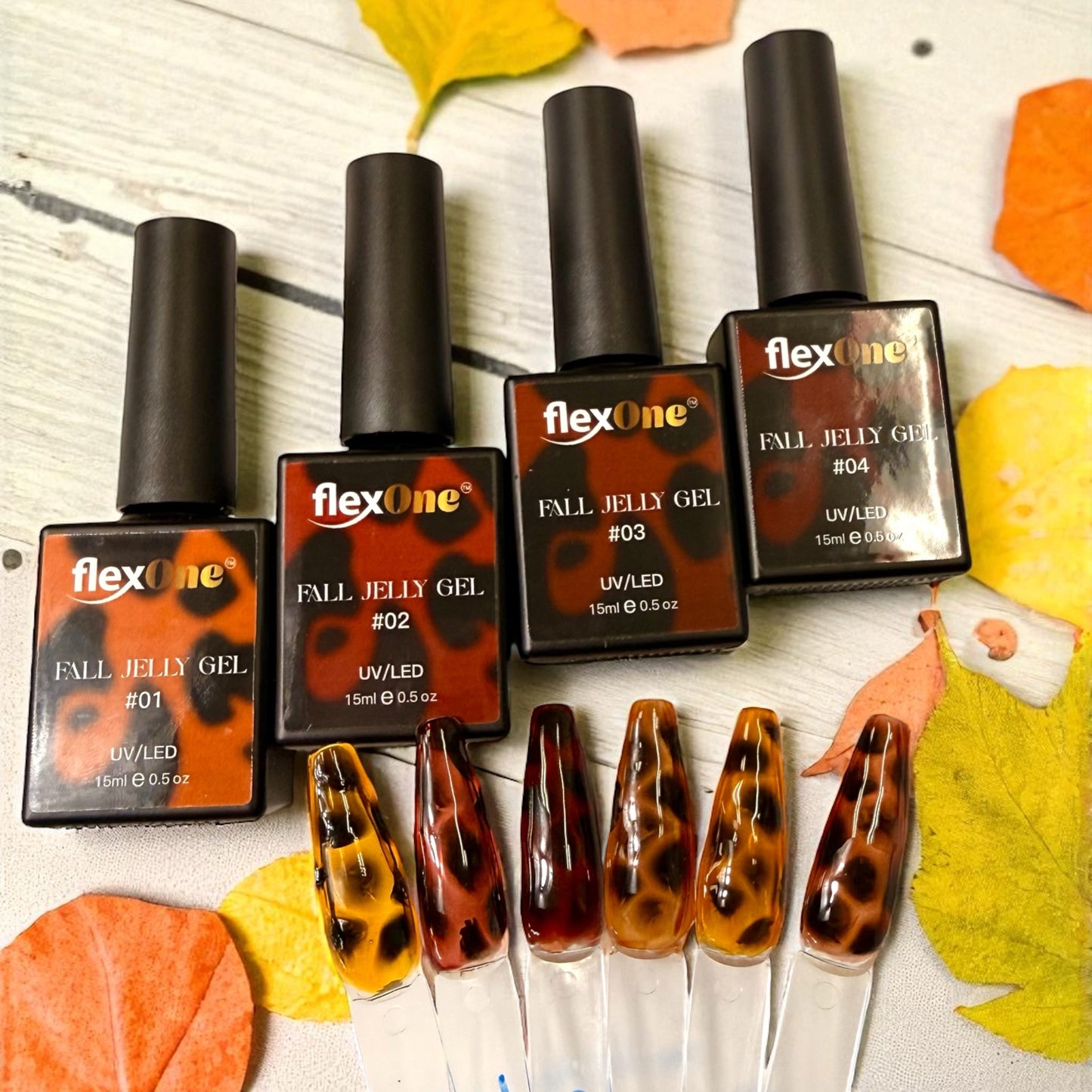 Fall Jelly Gel - Tortoise Shell Nails - 4 Jelly Gel Design 15ml Nail Polish
