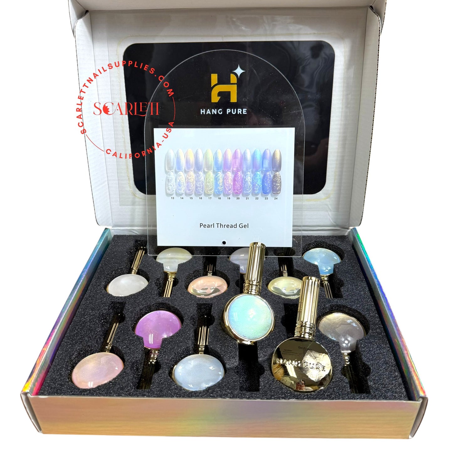 Hang Pure Pearl Thread Gel – 12 Colors with Pearl & Thread Effects, Full Set Display