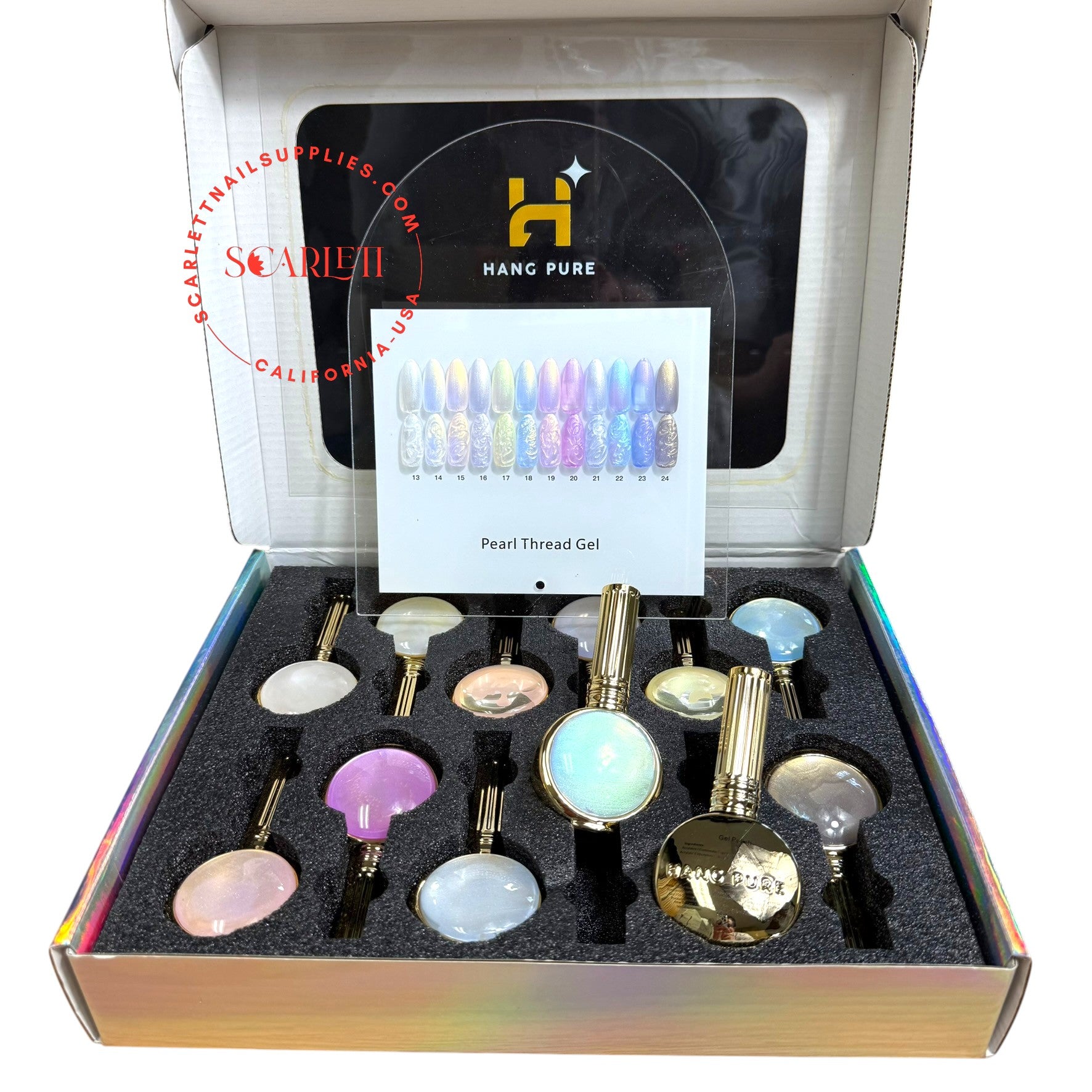 Hang Pure Pearl Thread Gel – 12 Colors with Pearl & Thread Effects, Full Set Display