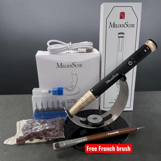 Pen Nail Drill Machine - Rechargeable Nail Drill 30,000 Rpm - White and Black FREE 1 French Brush