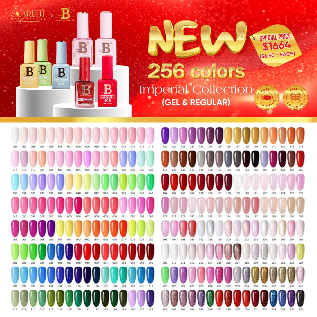 256 Color Swatch Book – Billionaire Duo Collection for Nail Salons, Full Matching Gel and Regular Polish Shades