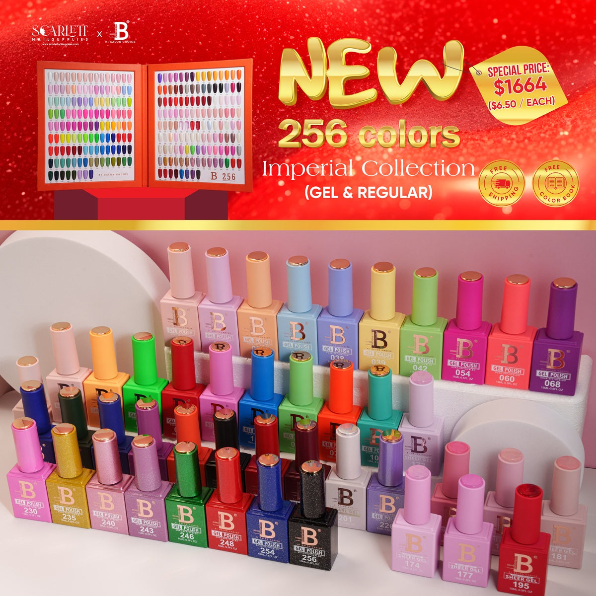Full Set of Billionaire Gel & Regular Nail Polish – 256 Colors Displayed, Perfect for Vietnamese Nail Techs in USA