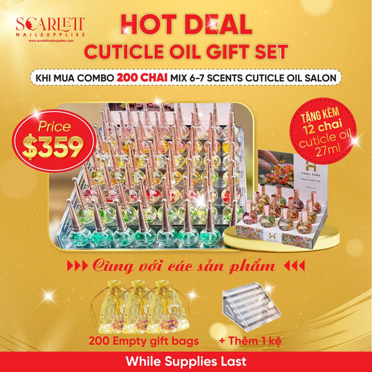 Holiday Cuticle Oil Gift Set for Nail Salons – 200 bottles mix scents with free gifts by Scarlett Nail Supplies USA