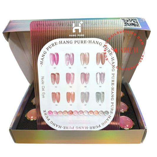 Close-Up Swatch Board of Hang Pure Nude Cat Eye Gel – 12 Magnetic Nude Colors