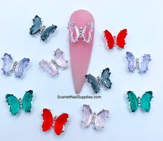 5pcs Glass Butterfly Nail Charms Multi colors
