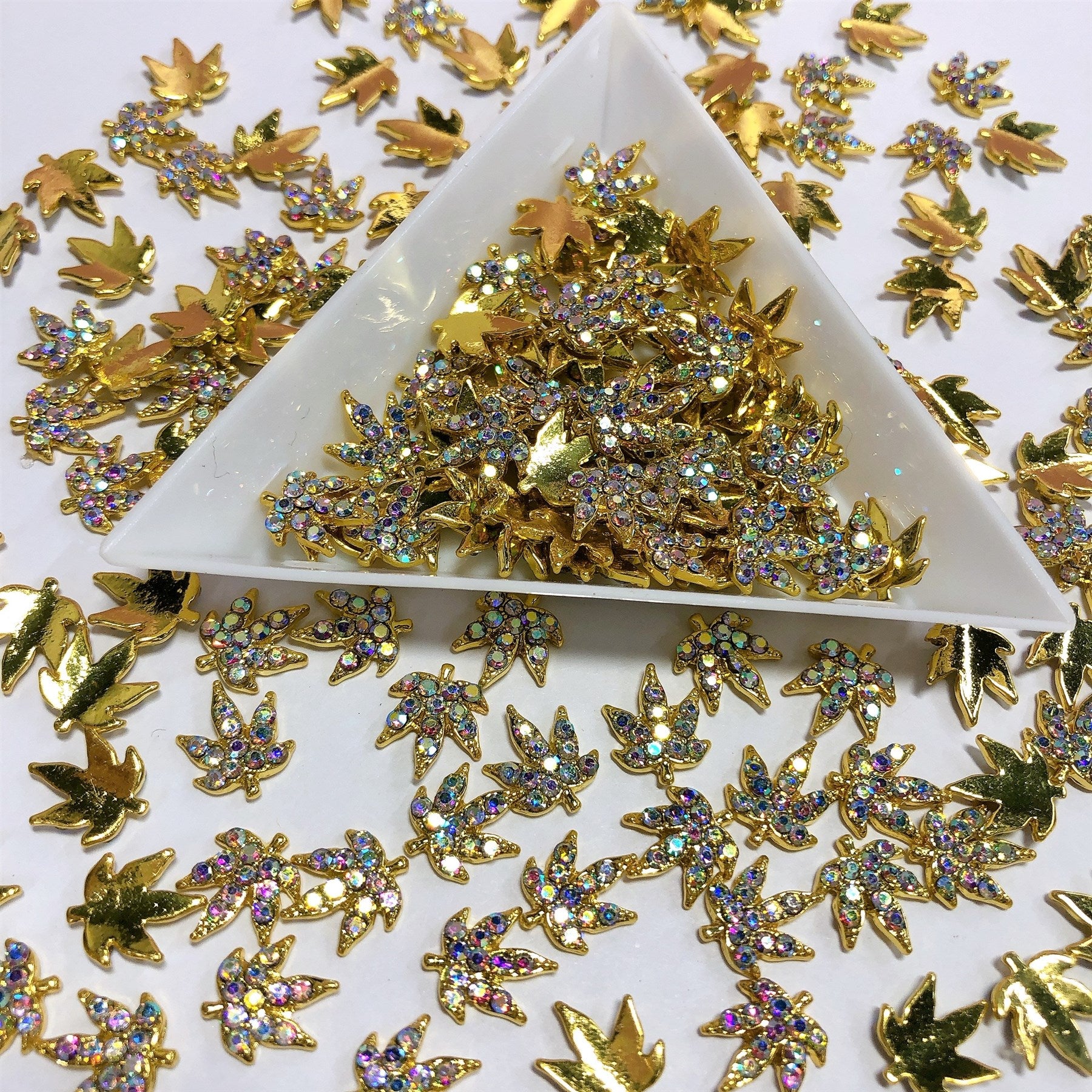 3D Crystals Gold Charm Leaf Shape Nail Art Decorations, Rhinestone Charms