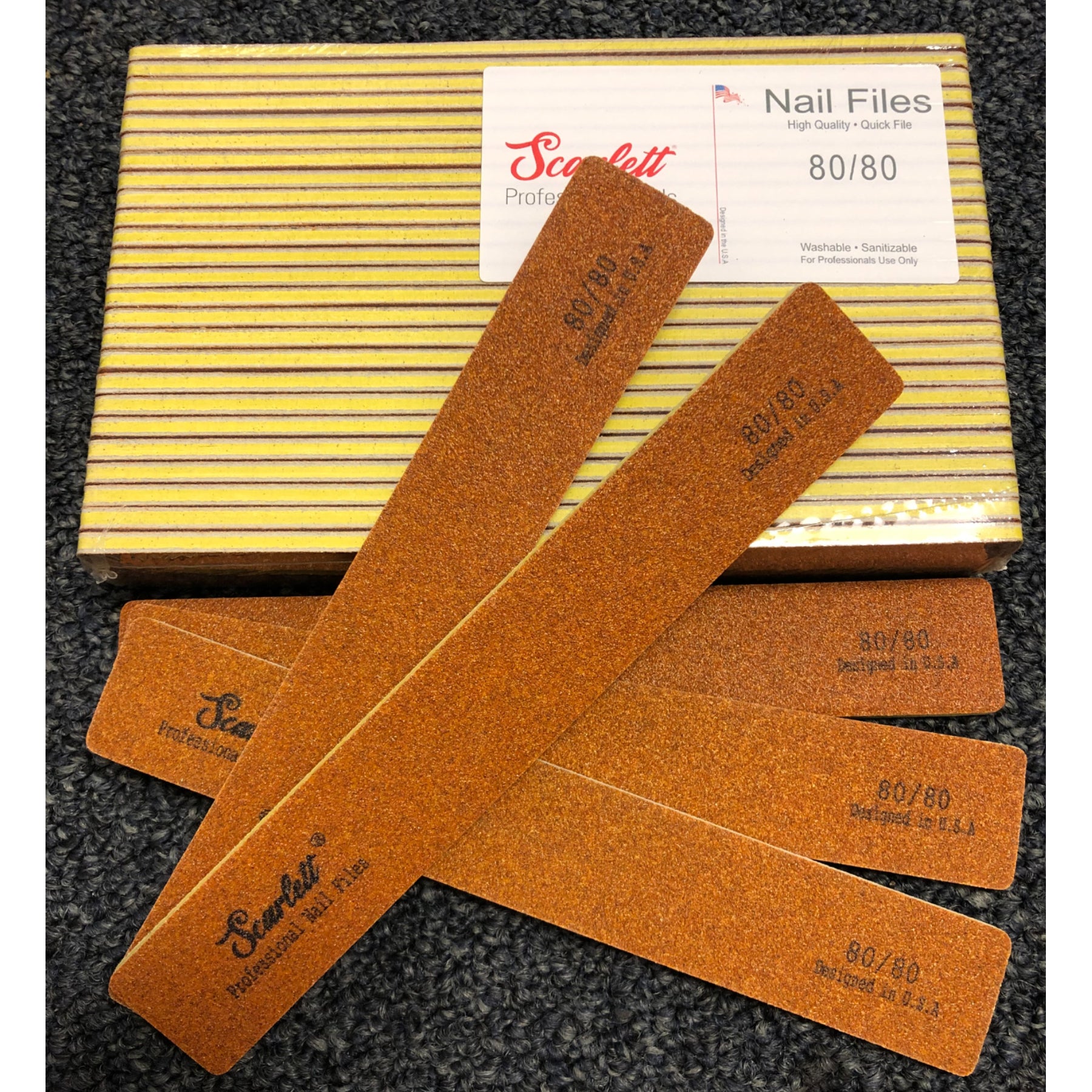 Cushion nail file for acrylic nails. Brown color sandpaper, coarse grit 80 for quick filing nails