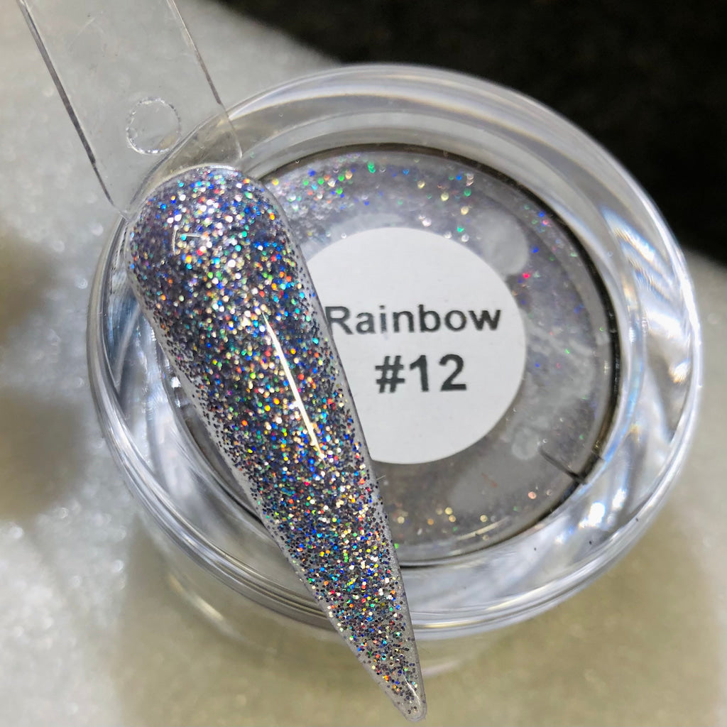 Glitter Nail Powder For Acrylic and Dipping #12. With Holographic and Shiny Rainbow Effect