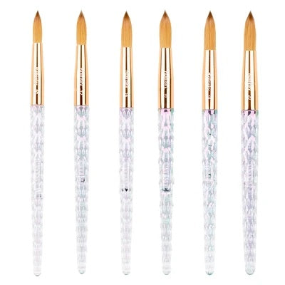 kolinsky nail brush Kiara Sky Brand. Specifications: Crystal cute acrylic handle, 100% Kolinsky Hair, Smooth Acrylic Application, Acetone Resistant, Curvature design for effortless application