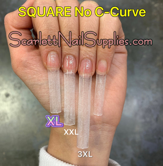 Making Long Square Nails by using XL Straight No C Curve Nail Tips. They are very durable and easy to glue on. Tips and Nail Glue are selling at Scarlett Nail Supplies