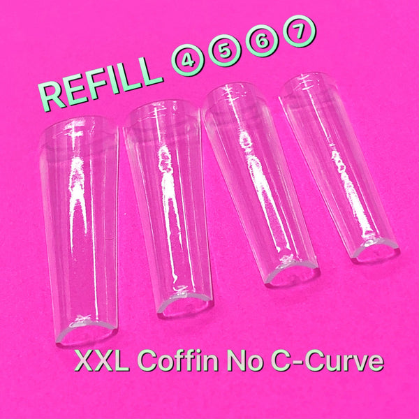 200 Nail Tips Refill XXL Coffin No C - Curve Number 4, 5, 6, 7