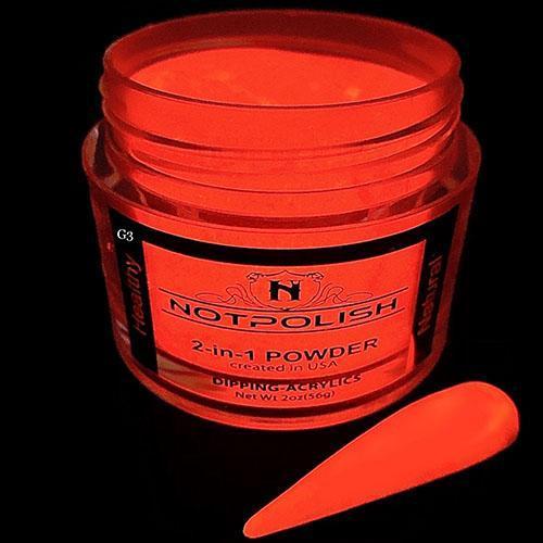 Notpolish G03 - GLOW NEON ORANGE. The Notpolish Heavenly Collection Powder will glow when its in the dark. Suitable for parties and holidays with so much fun