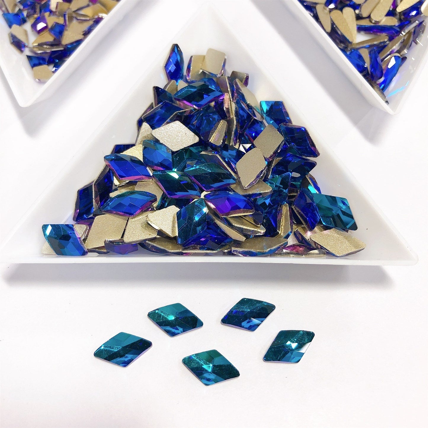 Rhombus Crstal Nail Art, Radiant Blue Rhinestone fancy shape Nail Design