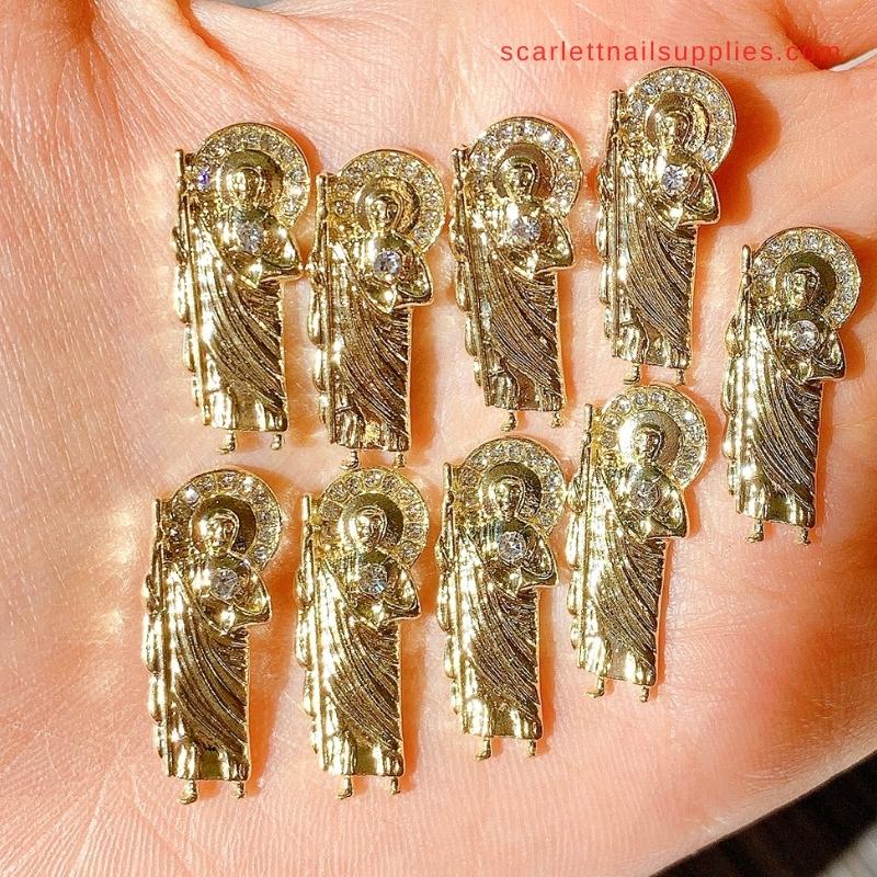 San Judas Nails Charm - Gold - Apply on long nail design.