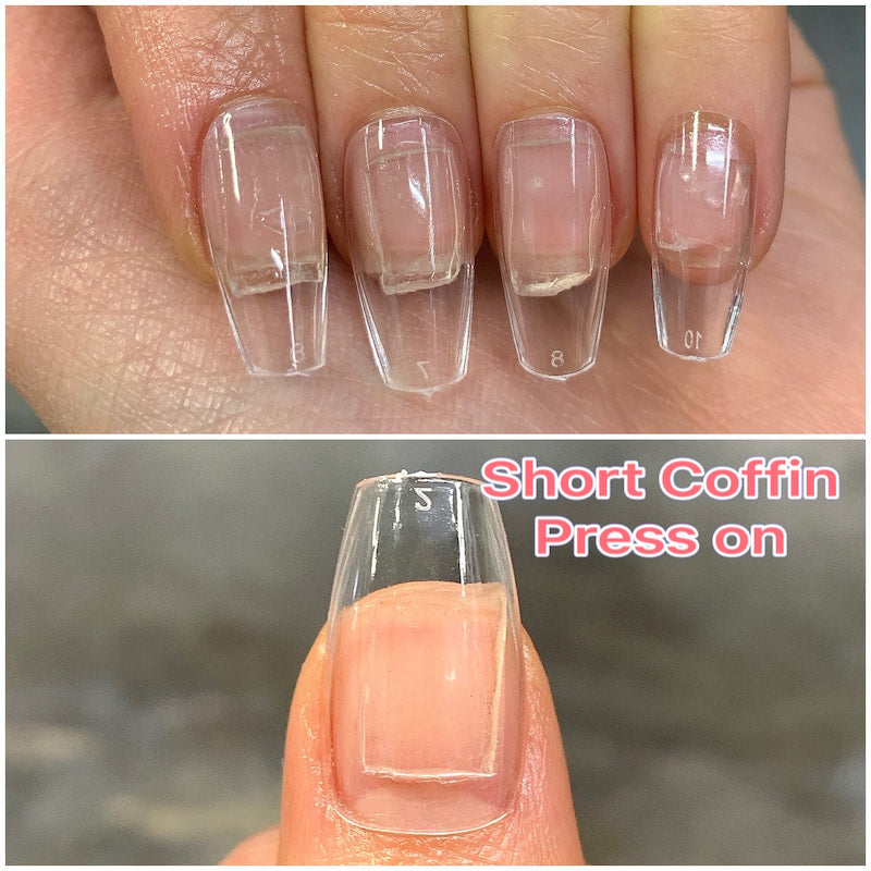Short Coffin Full Cover Soft Gel Nail Tips. Short Coffin Nail Tips are made of soft gel, lightweight, comfortable to wear and full cover design