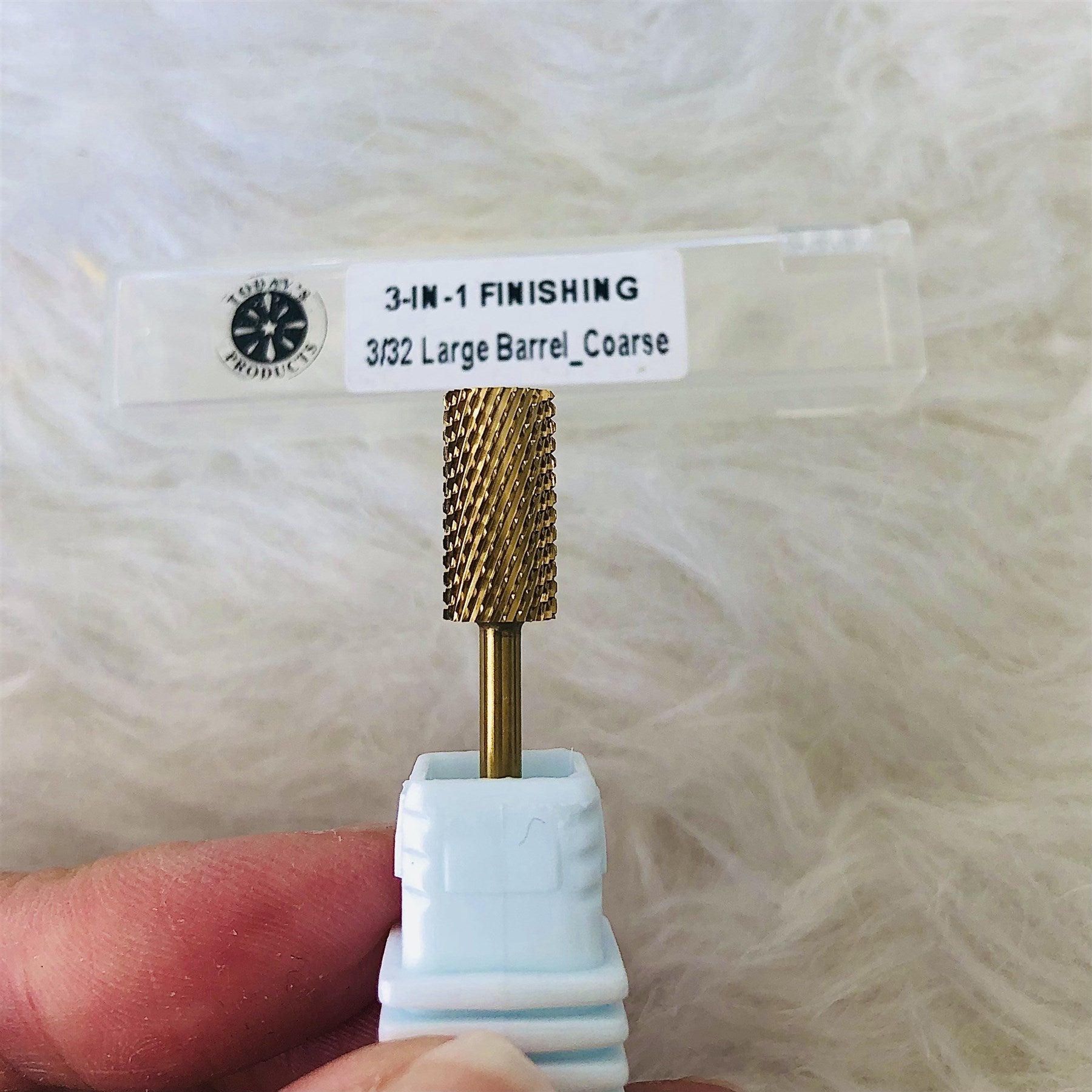 3-in-1 Finishing Drill Bits for acrylic nails, used to file uneven surface rapidly. Medium could be applied by a gentle pressure on filing surface of acrylic nails and coarse can be achieved by applying firm pressure on.