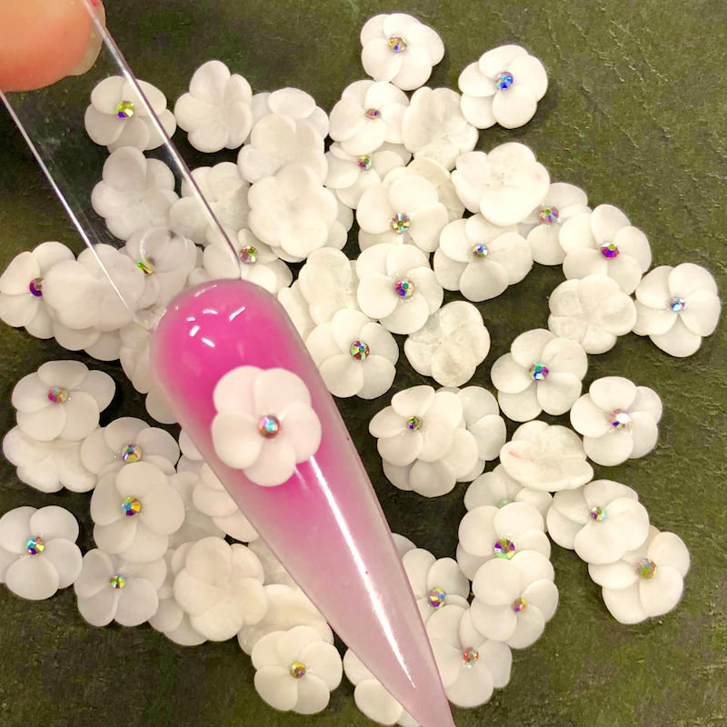 04 Pieces Acrylic White 3D Flowers Nails
