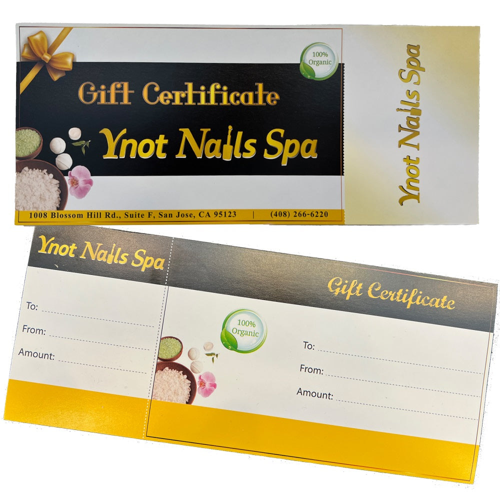 Ynot Nail Salon Gift Card for your friends & family to enjoy luxury nail spa services at top modern nail salon in San Jose.