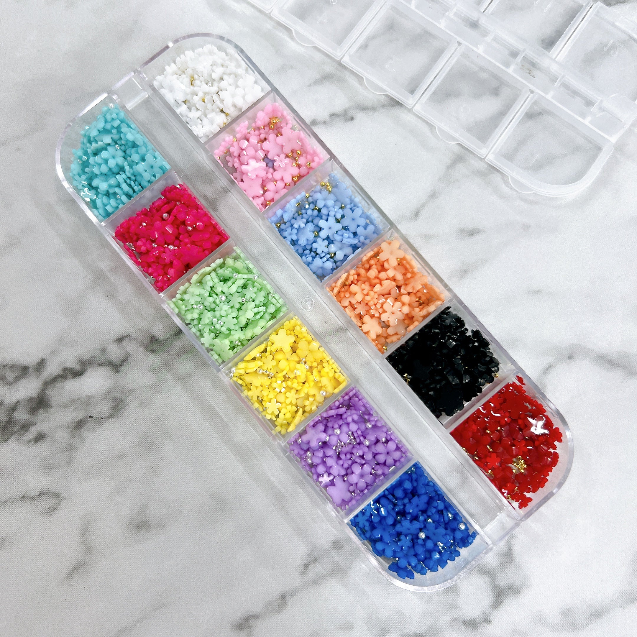 Mixed 12 colors of Mini Resin 3D Flower Nails