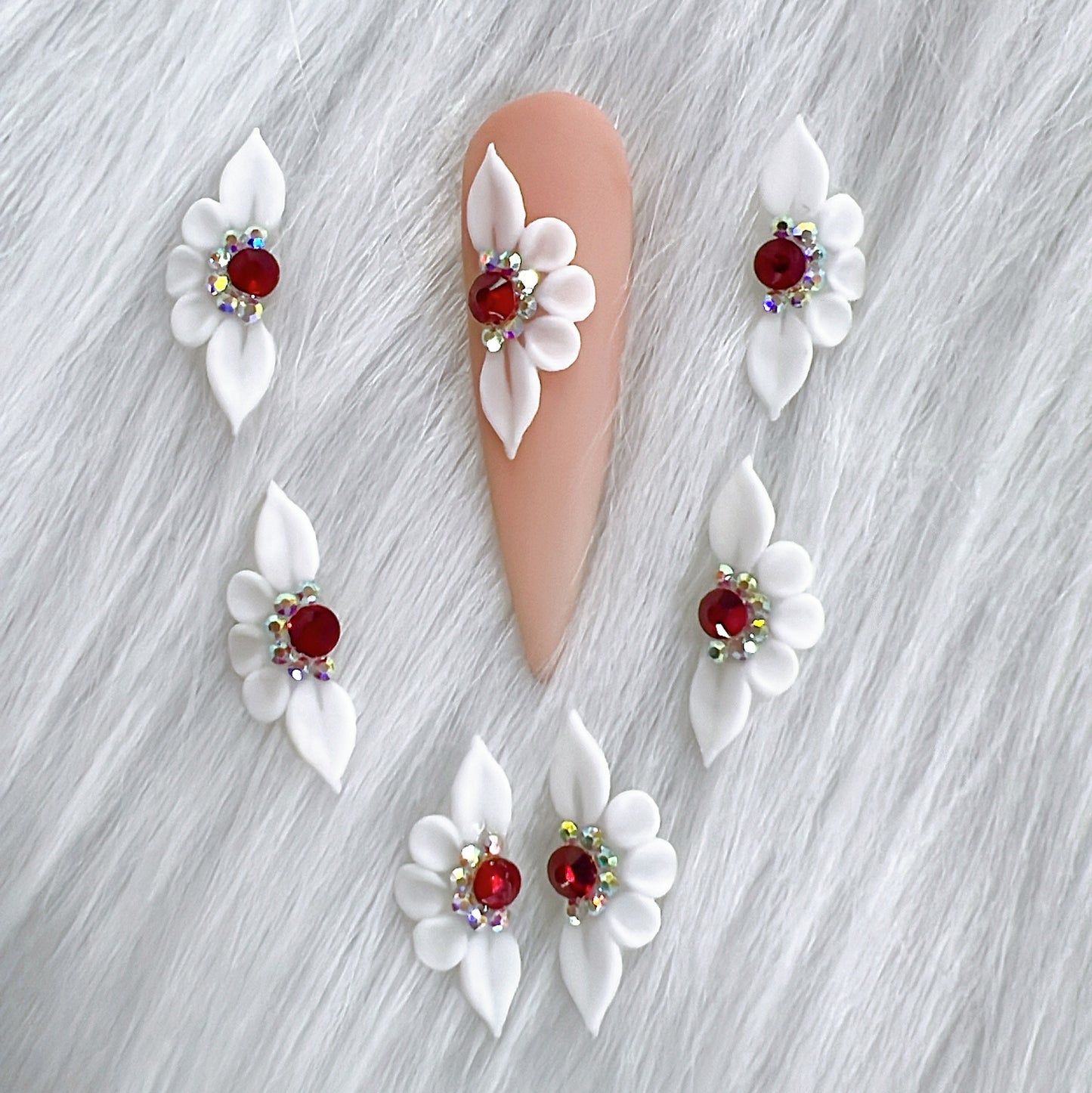 White 3D Acrylic Nail Flowers - For Christmas