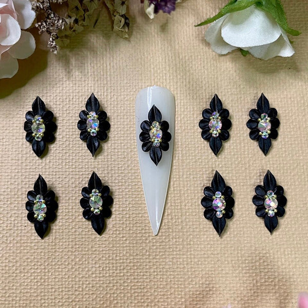 04 Pieces Acrylic Black 3D Flowers Nails