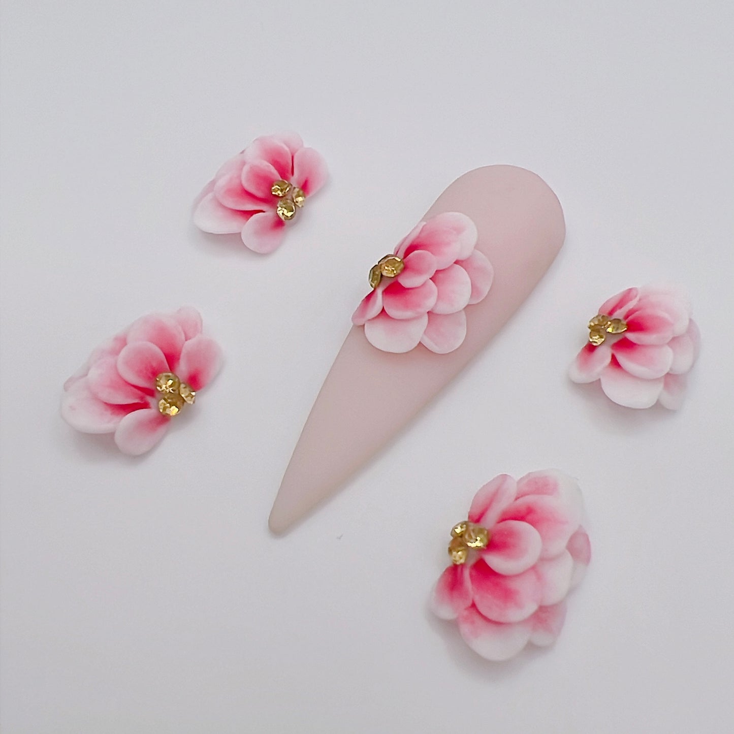 4pcs PINK 3D Acrylic Nail Flowers