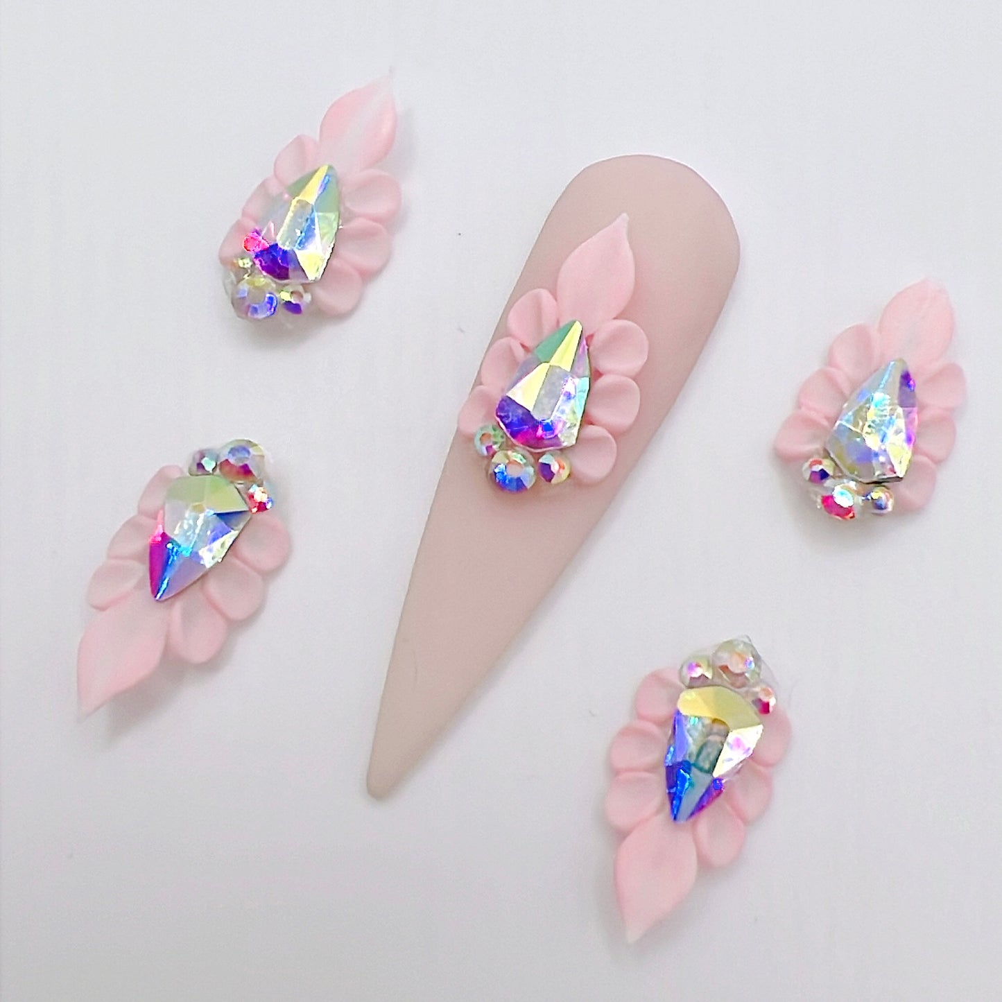 4pcs Pink 3D Acrylic Nail Flowers