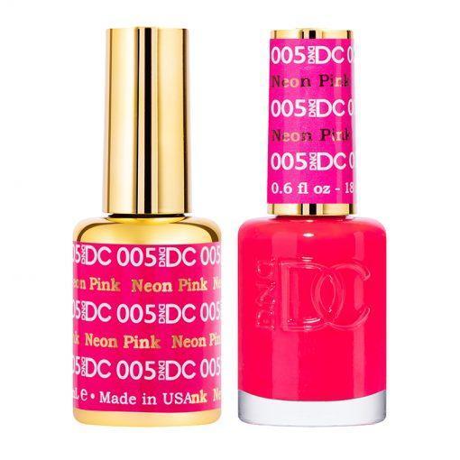 DND DC 005 Neon Pink - DND DC Gel Polish & Matching Nail Lacquer Duo Set