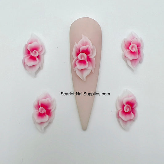 4pcs PINK Rose 3D Acrylic Nail Flowers