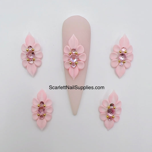 4pcs Reg Pink 3D Acrylic Nail Flowers