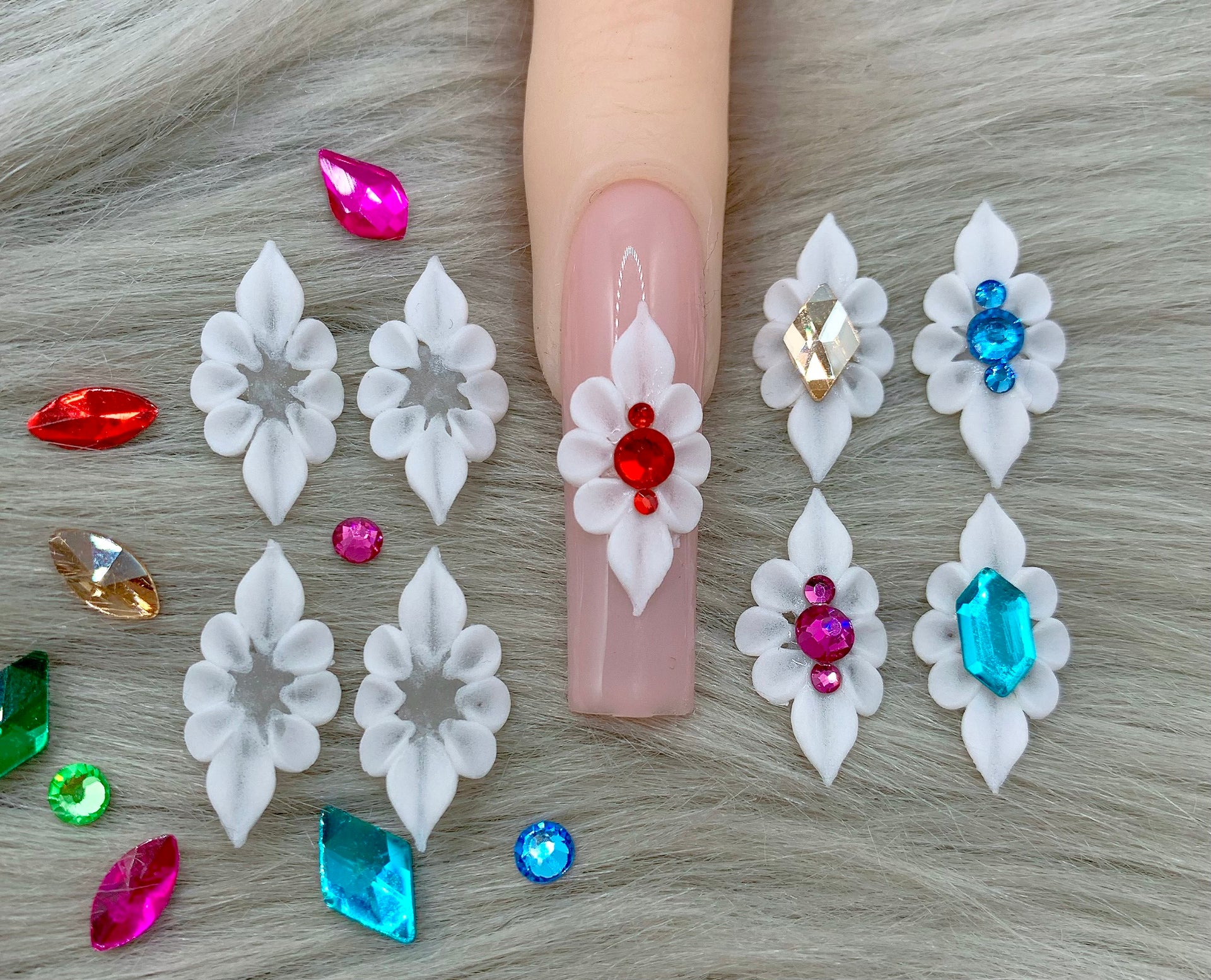 Set 3pcs Handmade 3D Acrylic Nail Flowers