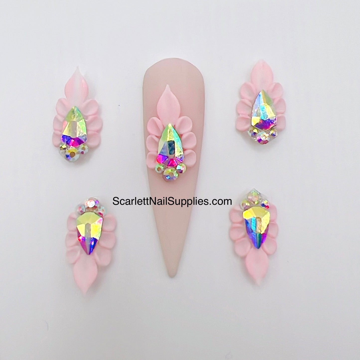 4pcs Pink 3D Acrylic Nail Flowers