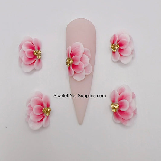 4pcs PINK 3D Acrylic Nail Flowers