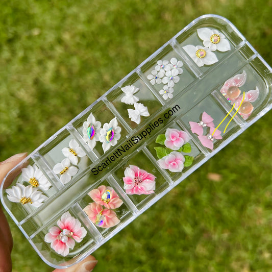 Set 27 Pieces Multi Designs 3D Acrylic Flowers Nail Art