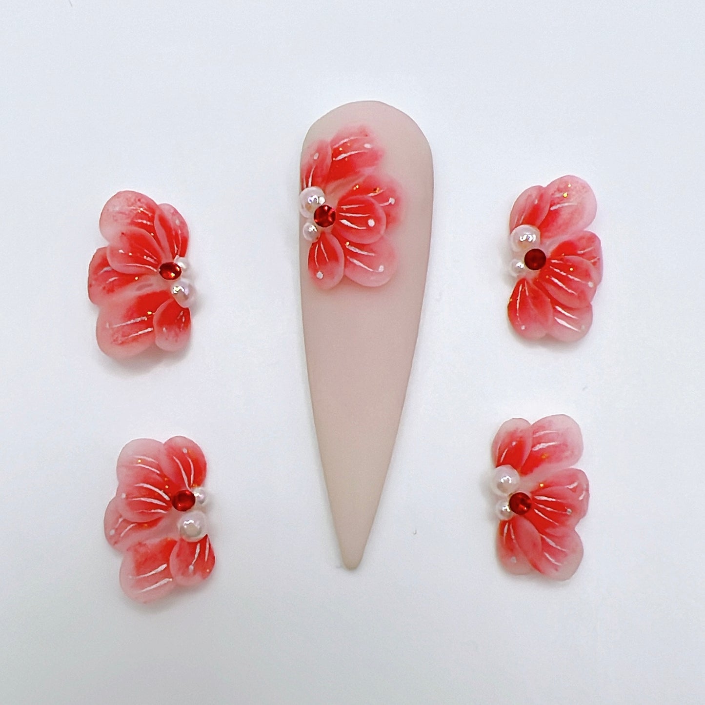 4pcs Red 3D Acrylic Nail Flowers