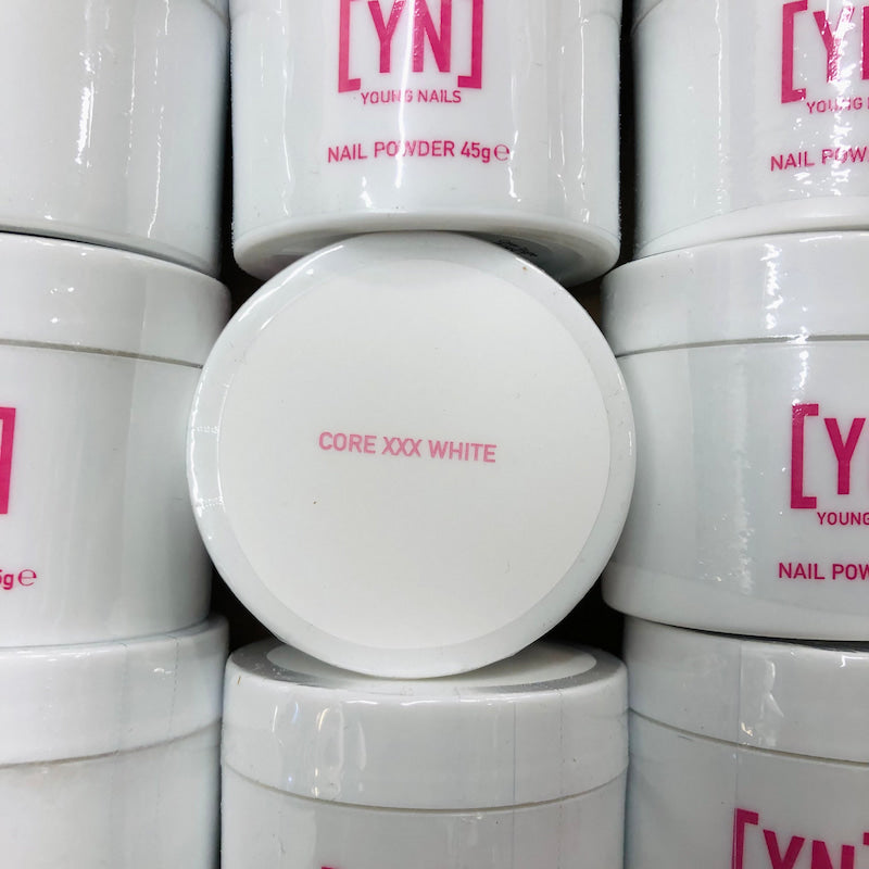 Young Nails Acrylic Powder - Core XXX White is designed to work together, chemically, Young Nails' Acrylic System was created with exact particle blend technology that gives you flawless consistency and superior adhesion.